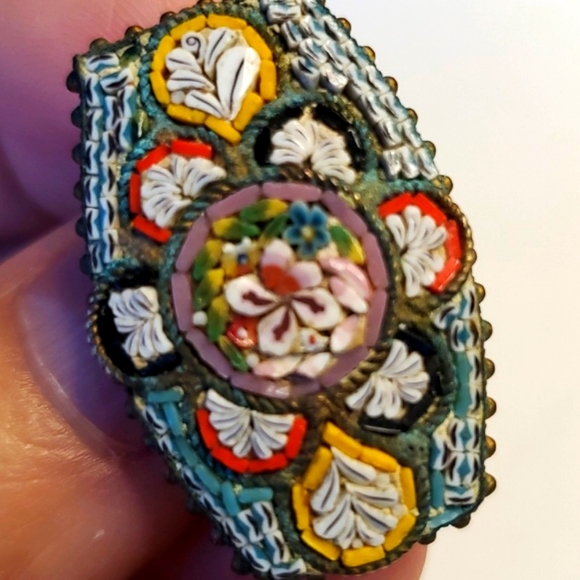 Millefiori Vintage Micro Mosaic Brooch Made In Italy Mid Century Floral Signed - Picture 5 of 9